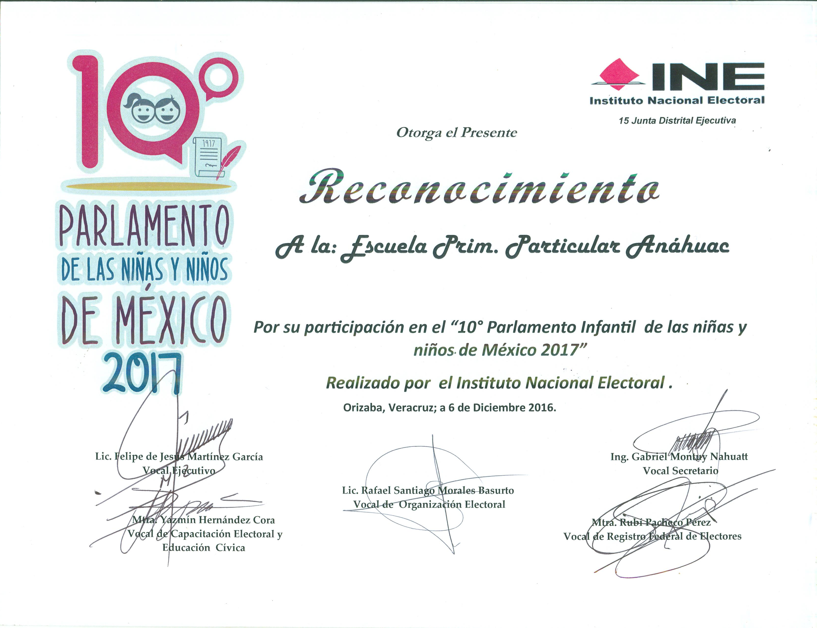 Participación en el 10° parlamento infantil