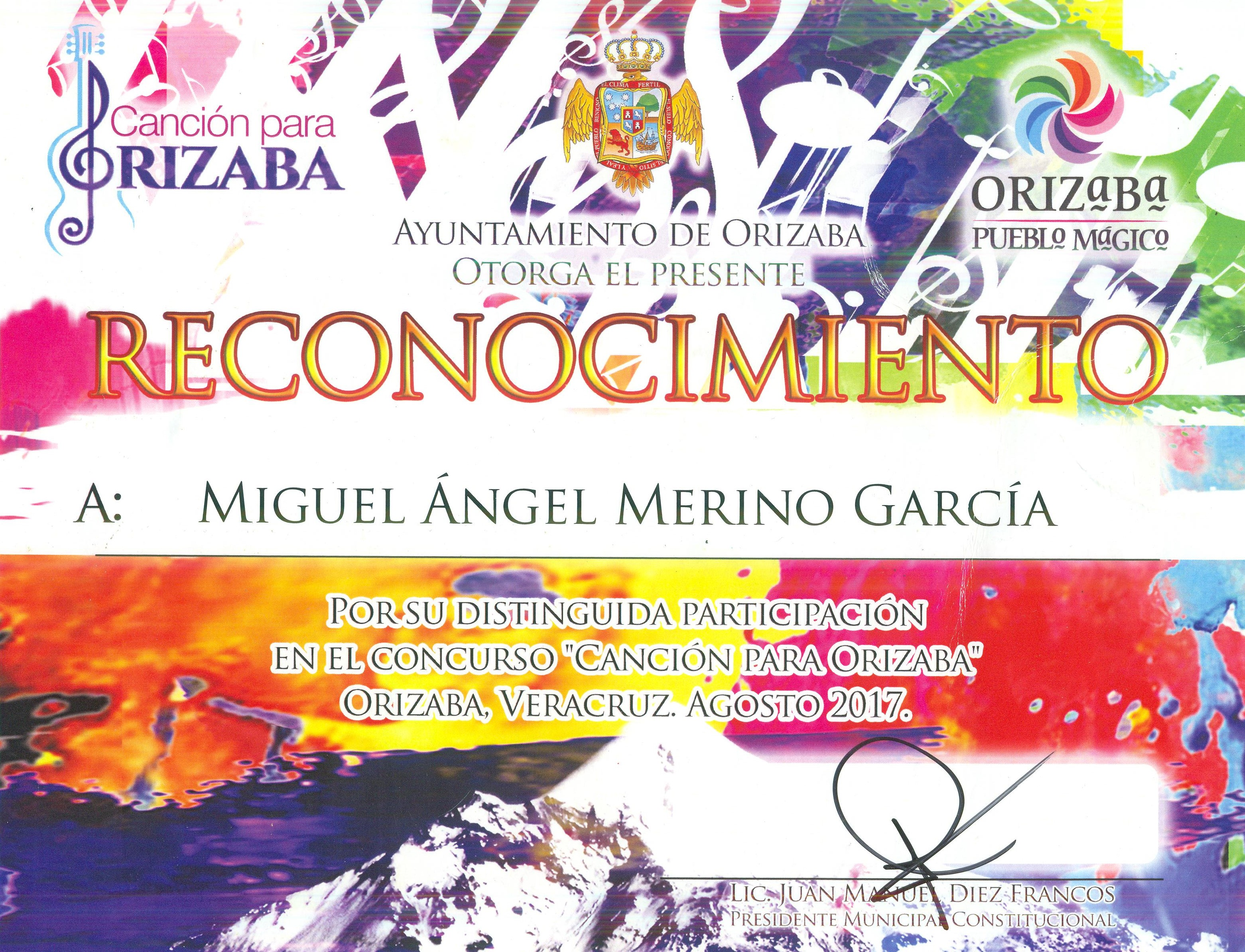 Participacion en concurso canción para Orizaba