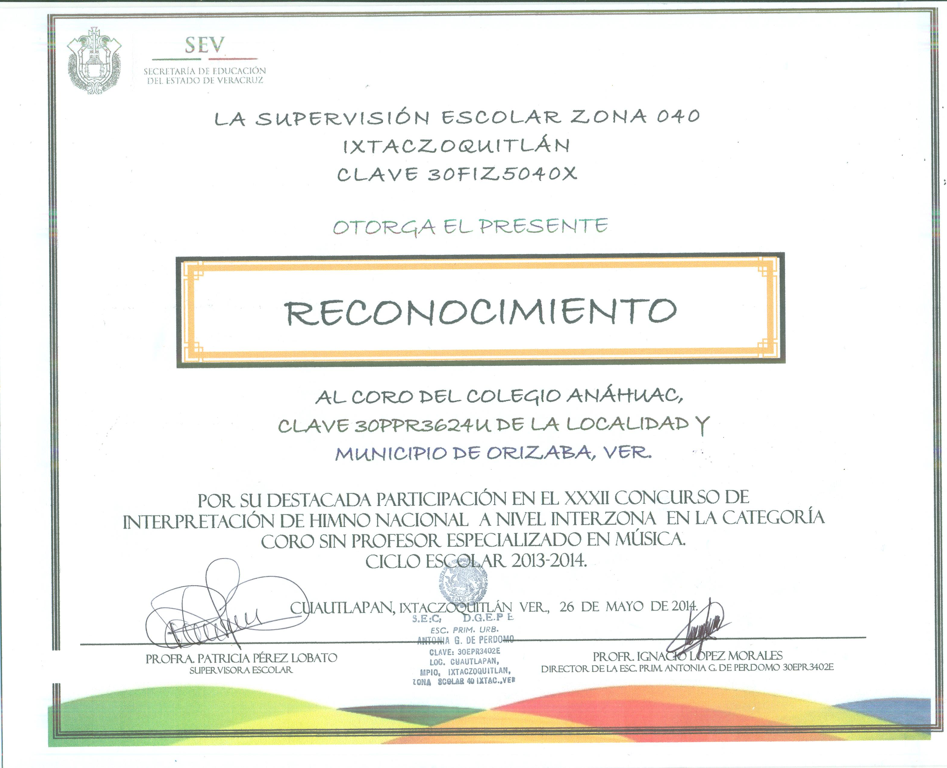 Excelencia en participación de coro